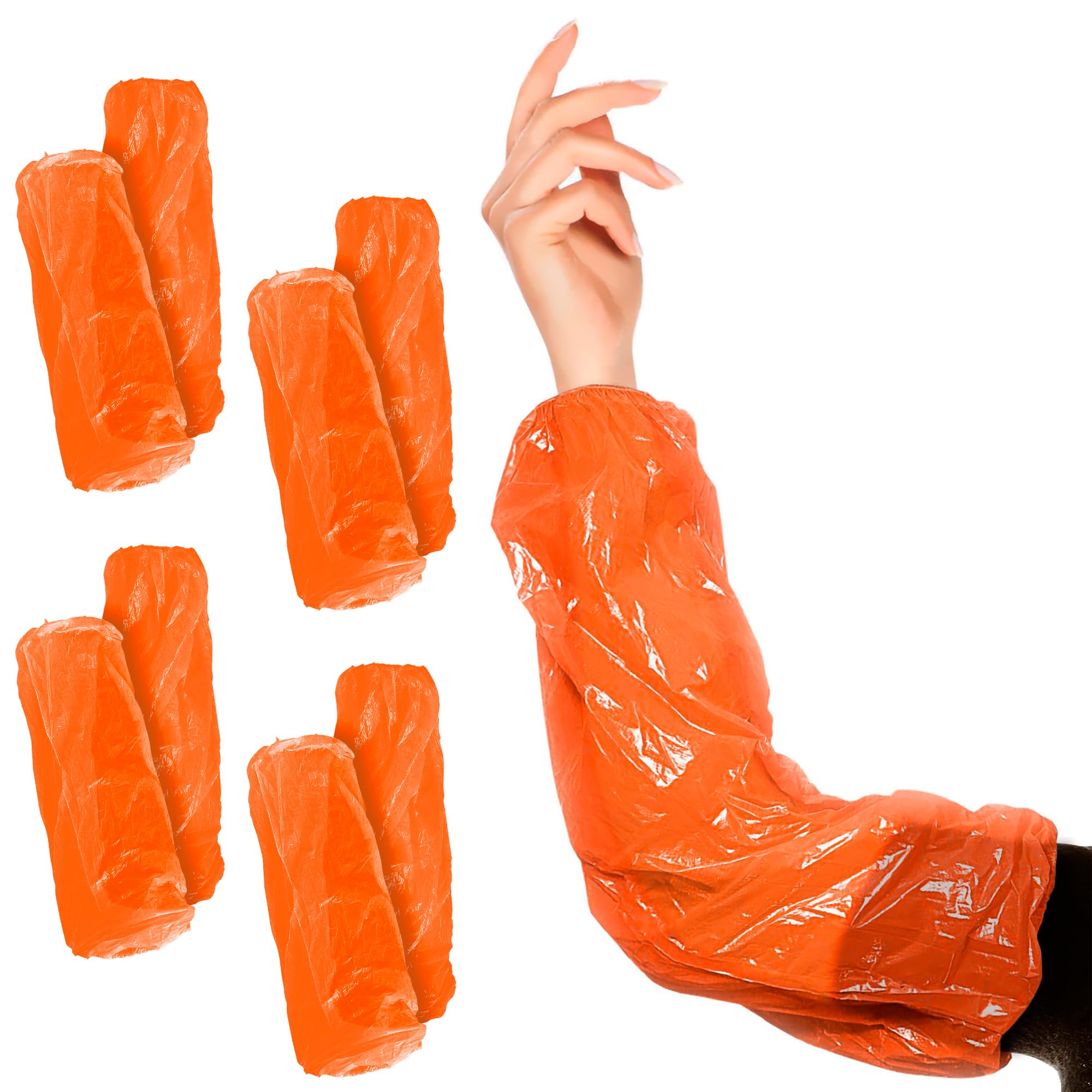 18″ Orange 1 Mil Polyethylene Disposable Arm Sleeves, Elastic Ends (2000 Pack)