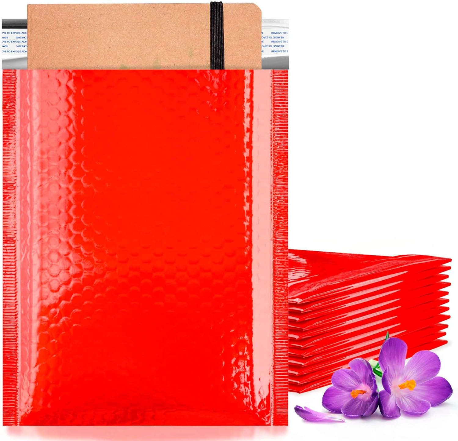 6.5″ x 9″ Red Metallic Bubble Mailers, Self-Seal (350 Pack)