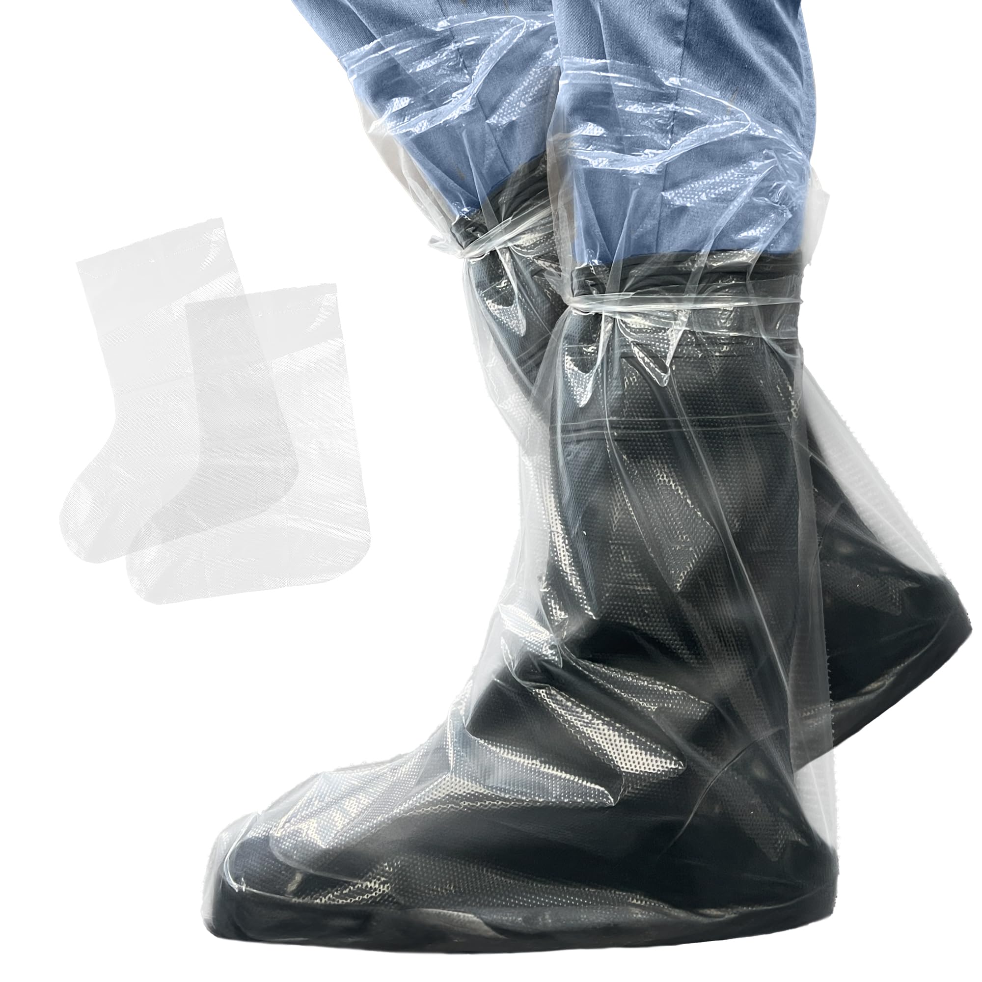 XL Size Clear Waterproof Disposable Boot Covers, Non-Slip (100 Pack)