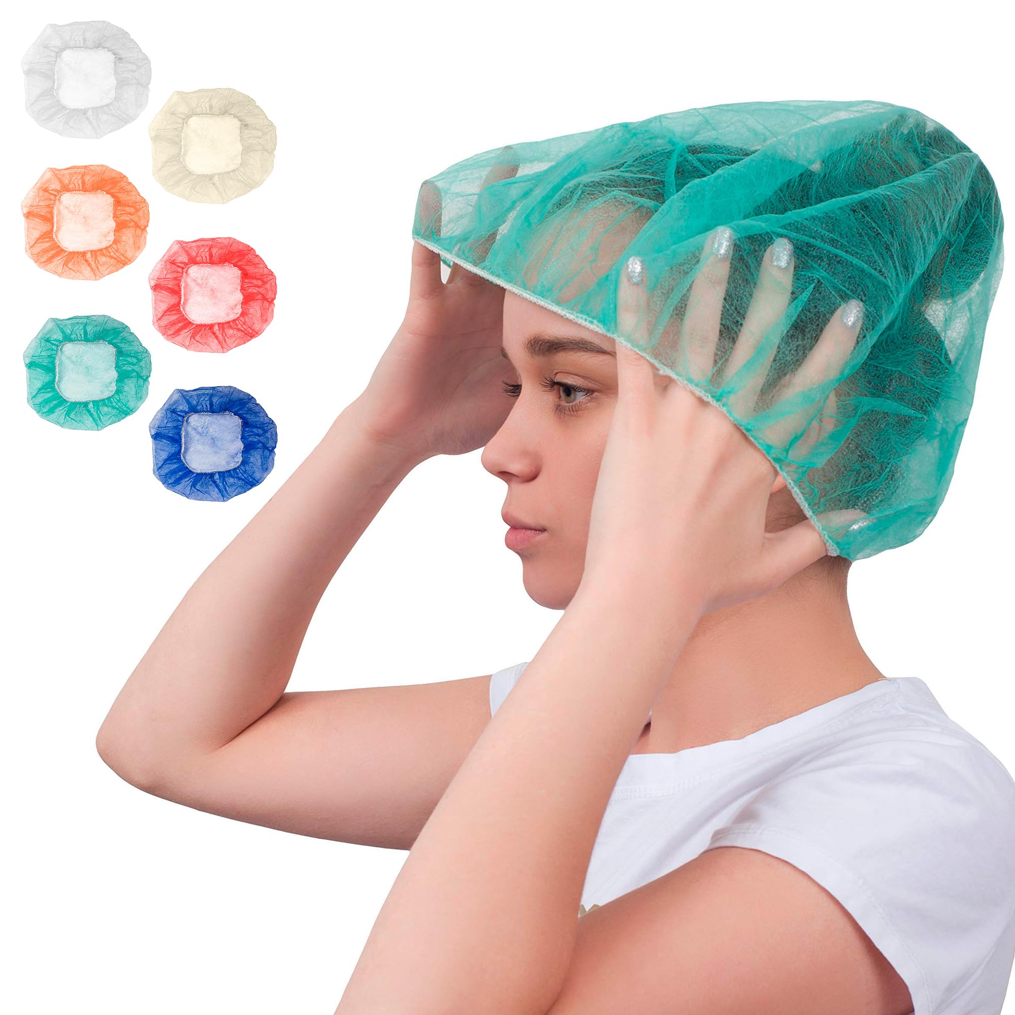 18″ Green Non Woven Polypropylene Bouffant Caps, Elastic Band (100 Count)