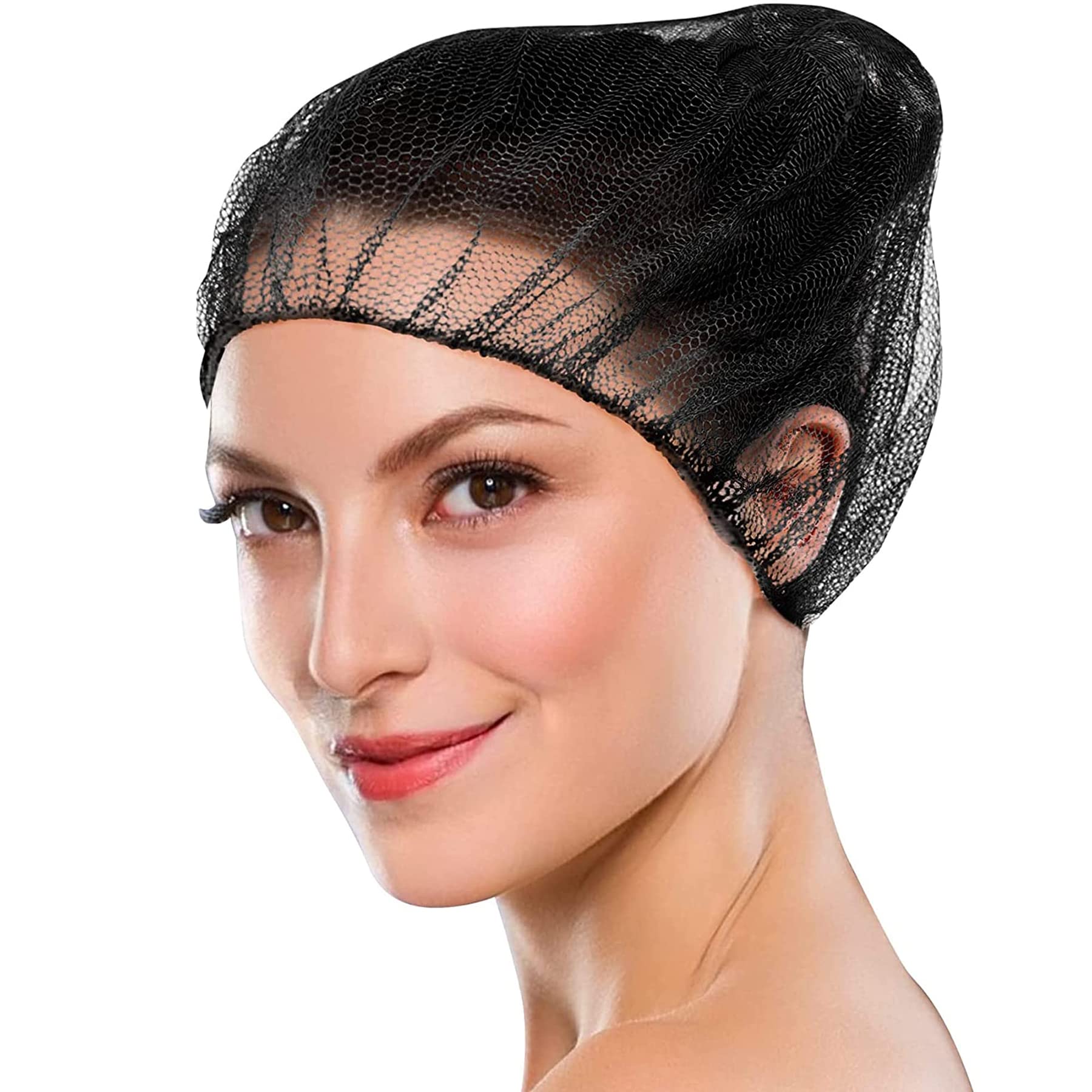 24″ Black Micro Nylon Bouffant Hair Nets, Elastic Edge (100 Pack)