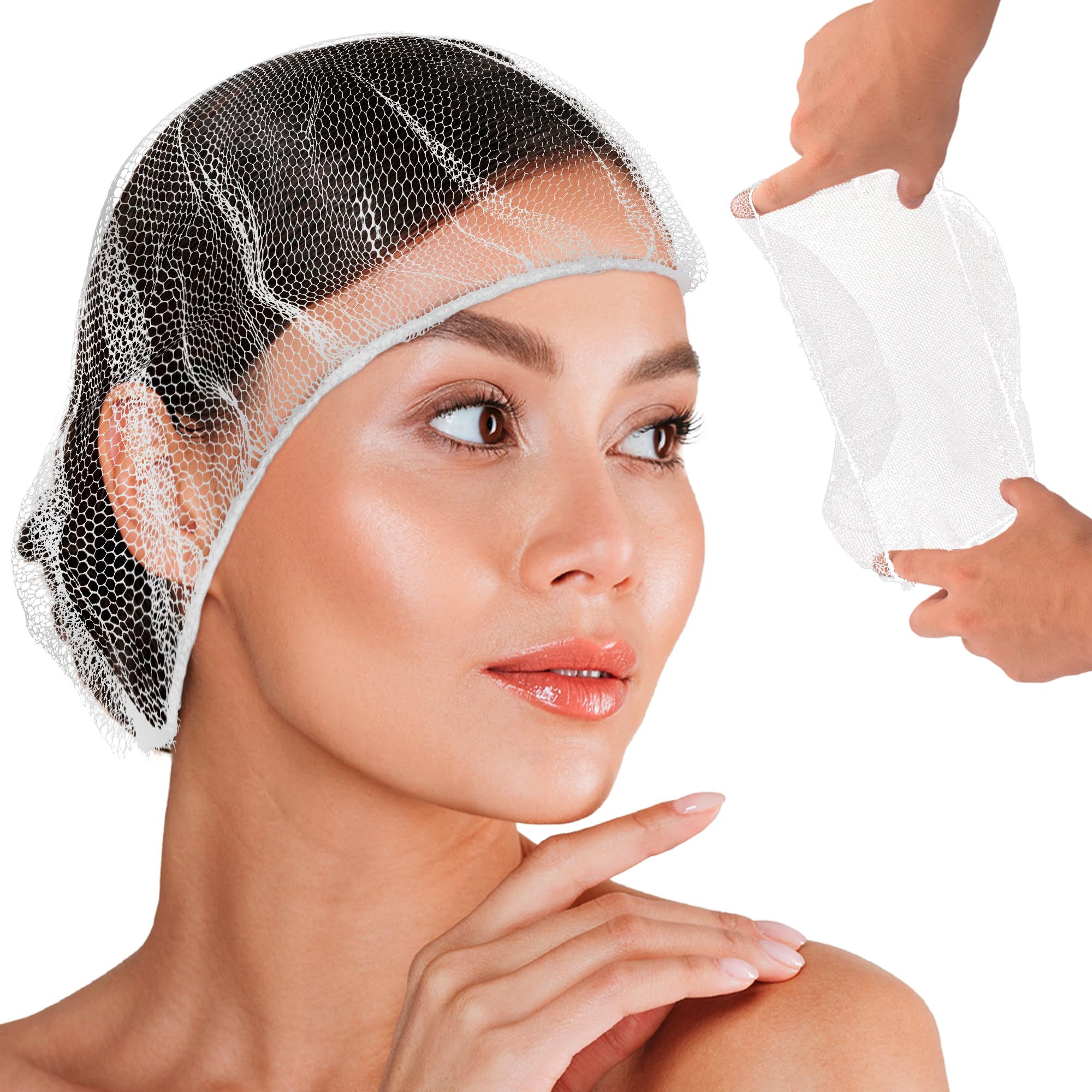 30″ White Nylon Hair Nets, Elastic Edge (100 Pack)