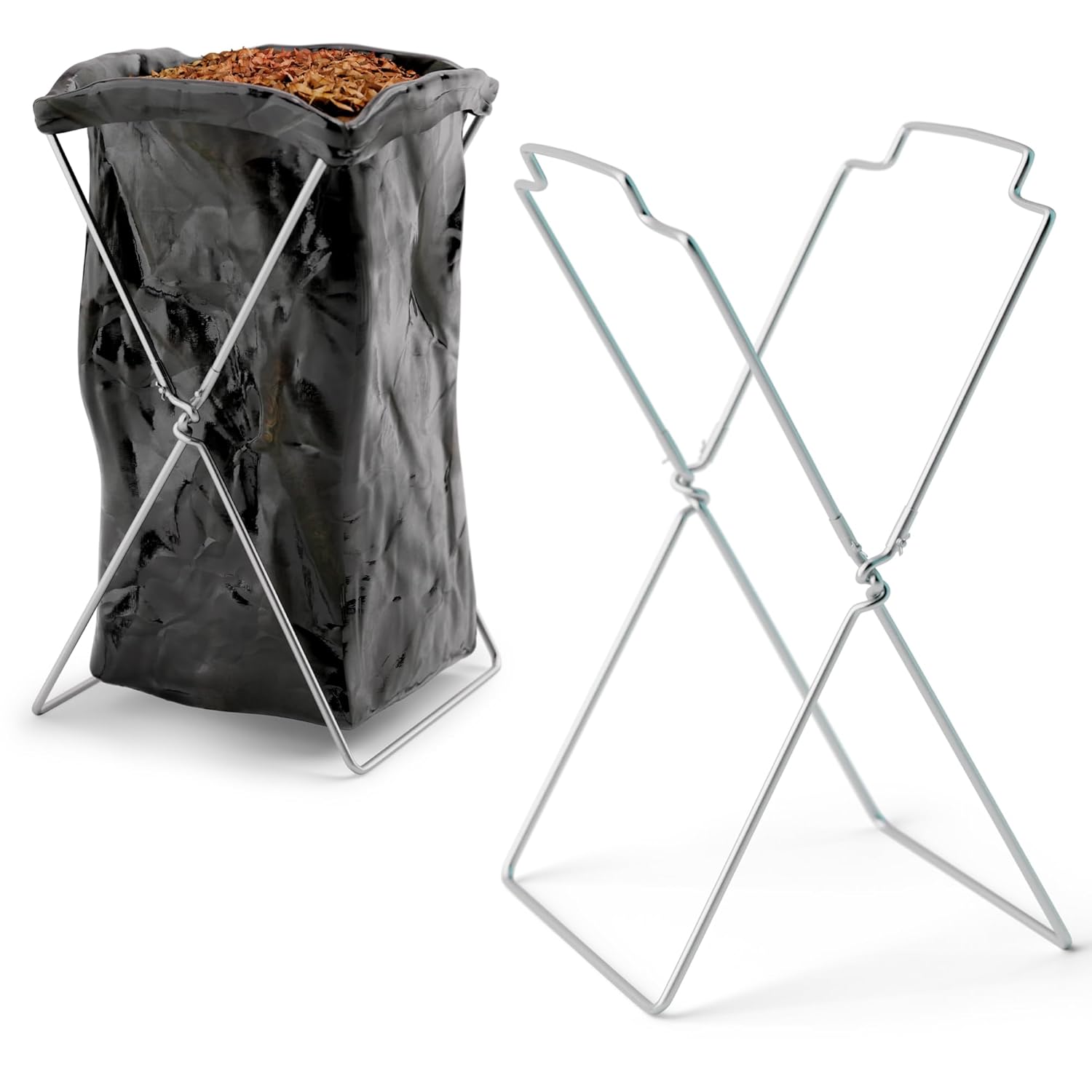 Steel X-Frame Trash Bag Holders | Folding Garbage Can Stand