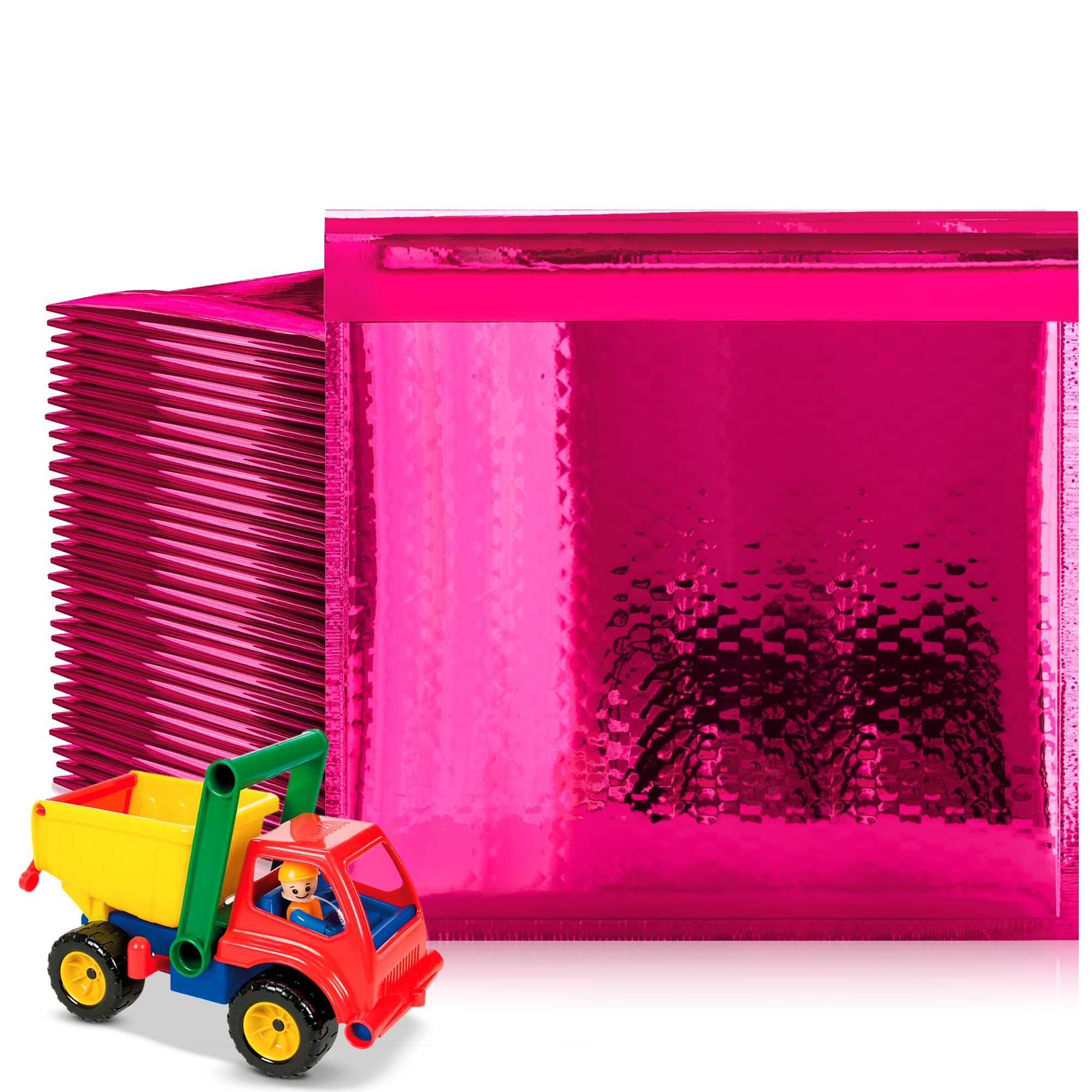 7.25″ x 7″ Hot Pink Metallic Bubble Mailers, Self-Seal (250 Pack)